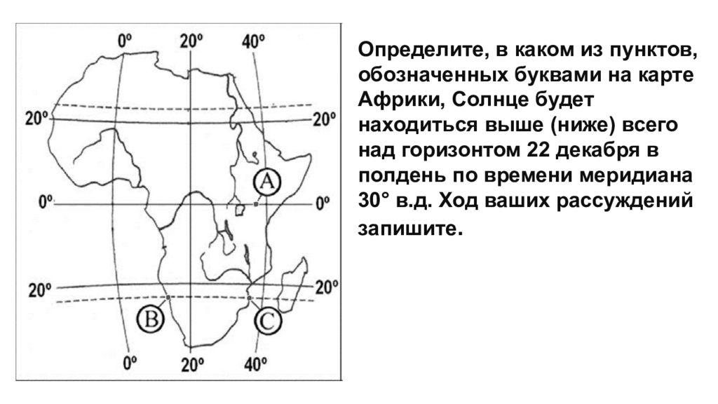 Ширина точки. Определите в каком из пунктов обозначенных буквами на карте. Расположите пункты обозначенные буквами на карте Африки. Буквой и на карте Африки обозначен. Как определить в каком из населенных пунктов солнце будет выше всего.