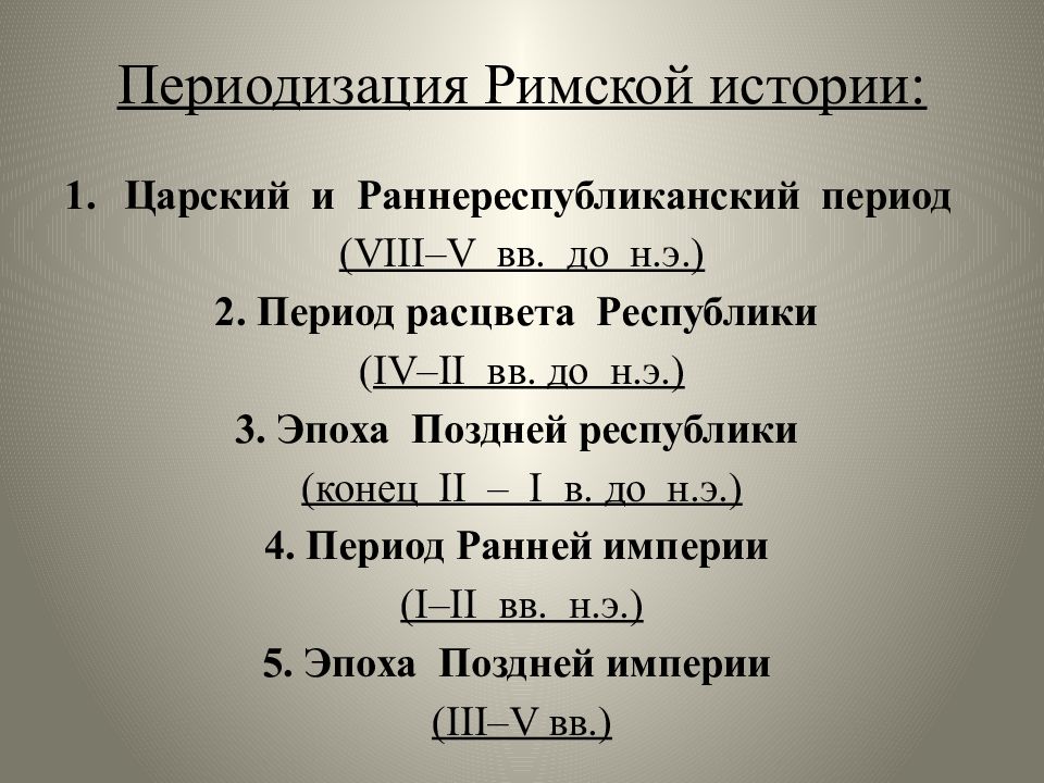 Периоды древнего рима кратко