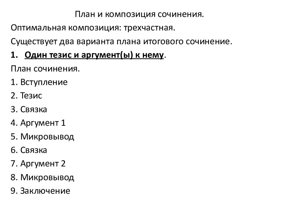 План написания итогового сочинения по литературе 11 класс