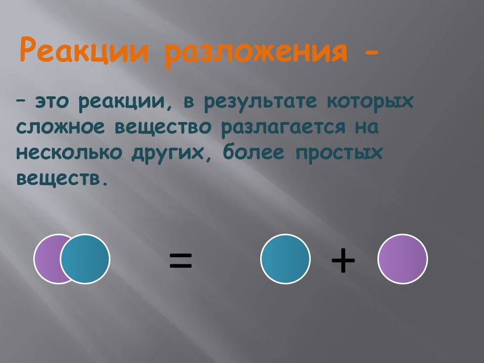 Реакции соединения и разложения. Реакция разложения. Сложное вещество разлагается на два простых. Вода это сложное вещество. Просто вещество +сложное вещество реакции.