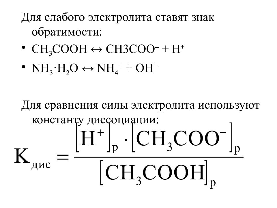 Кислоты слабые электролиты