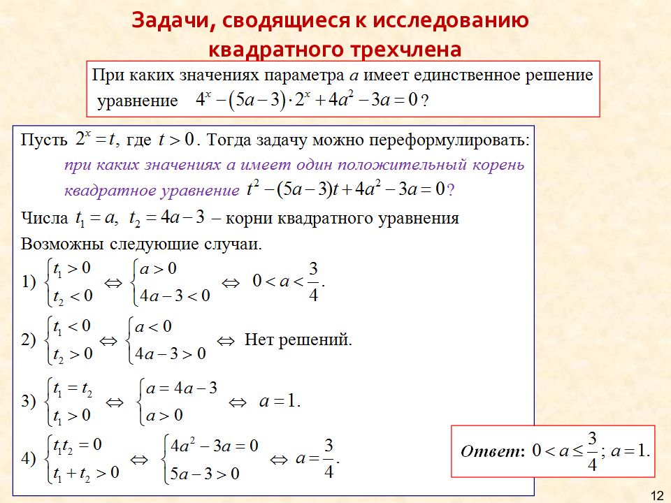 Задачи с параметром презентация