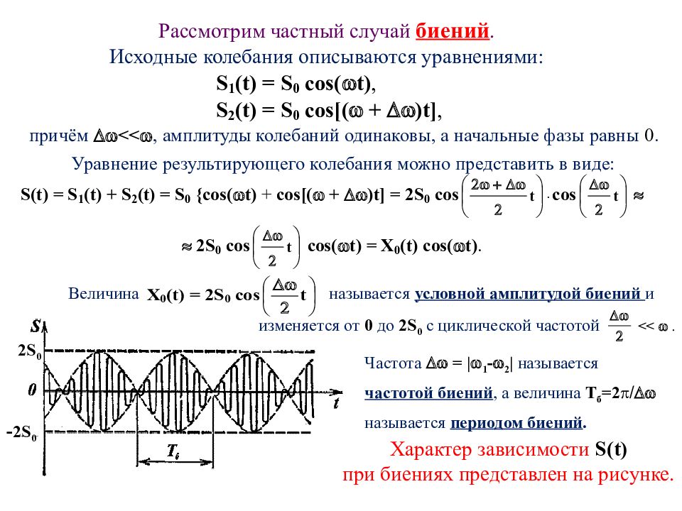 Уравнение амплитуды. Биение физика колебания. Уравнение биений колебаний. Уравнение амплитуды результирующего колебания. Биения колебаний формула.