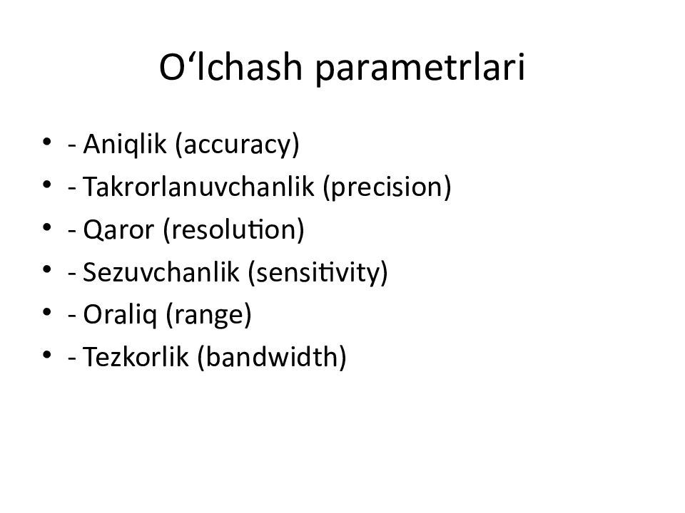 O‘lchash parametrlari