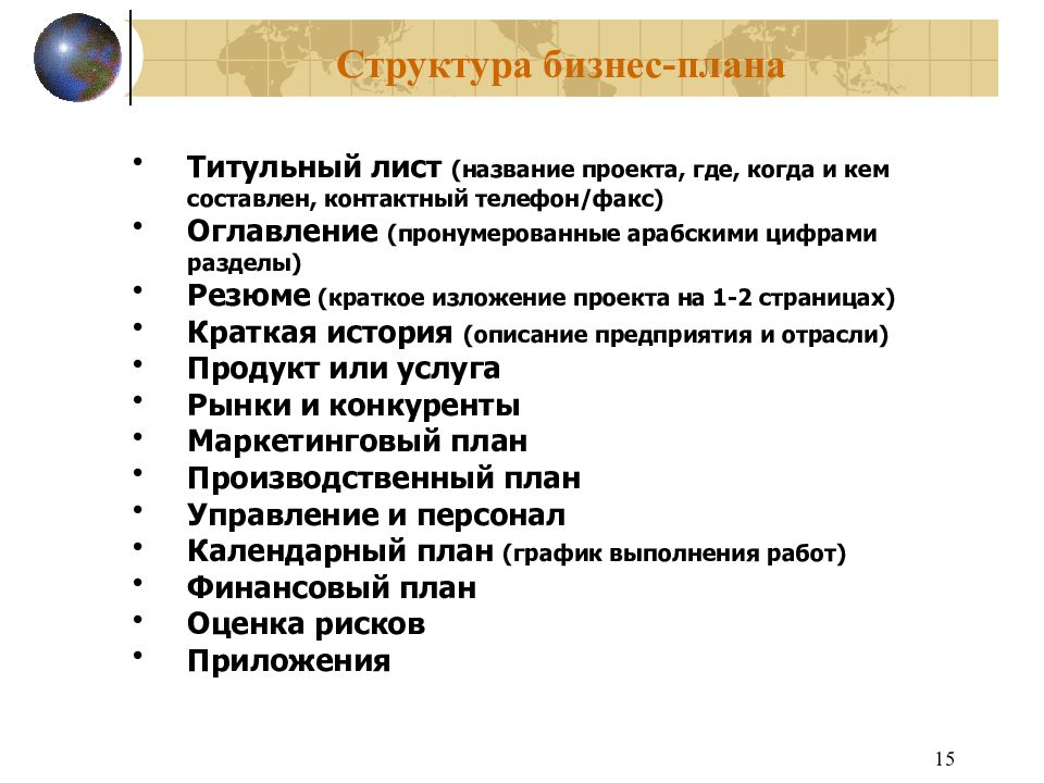 Составьте бизнес план предполагаемой фирмы резюме своей фирмы описание отрасли