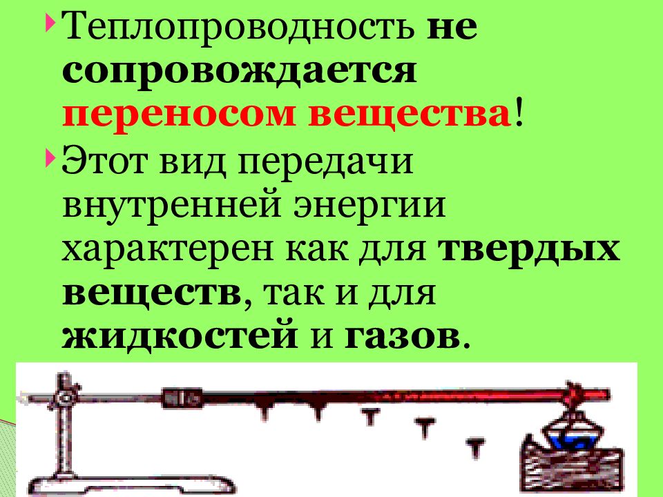 Теплопроводность веществ. Есть ли перенос веществ у теплопроводности. Теплопередача с переносом вещества. Теплопроводность сопровождается переносом. Презентация на тему теплопередача.