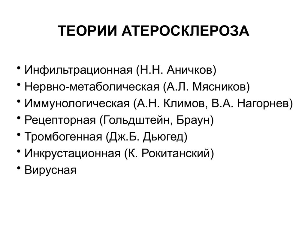 Теории развития атеросклероза. Липидная теория Аничкова атеросклероз. Теория Петраковича атеросклероз. Теории возникновения атеросклероза.