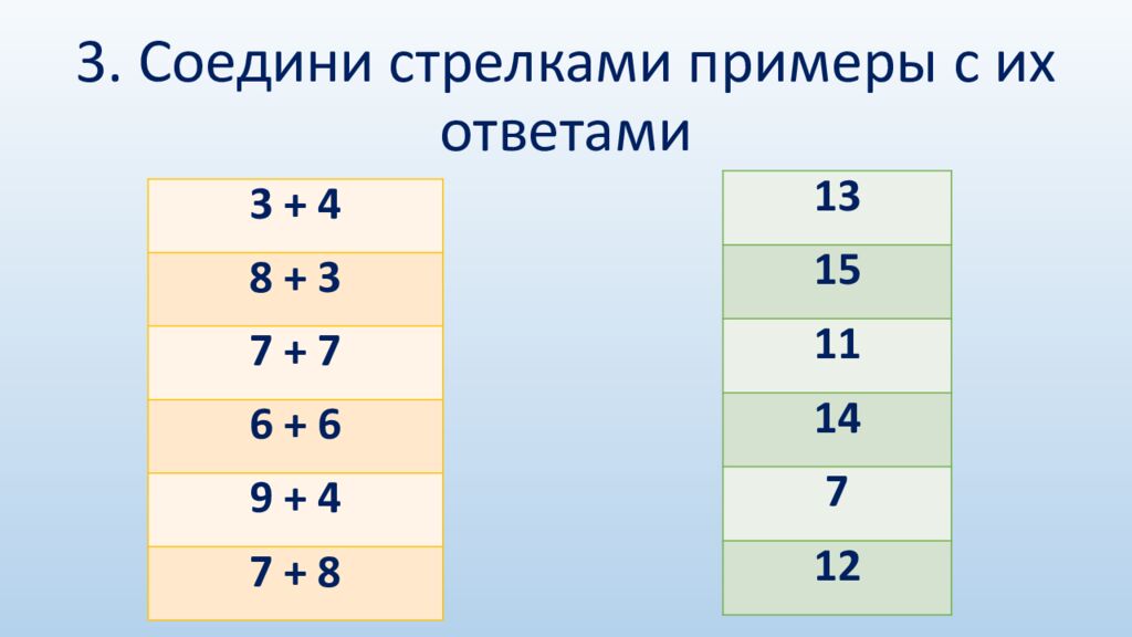 3. Соедини стрелками примеры с их ответами