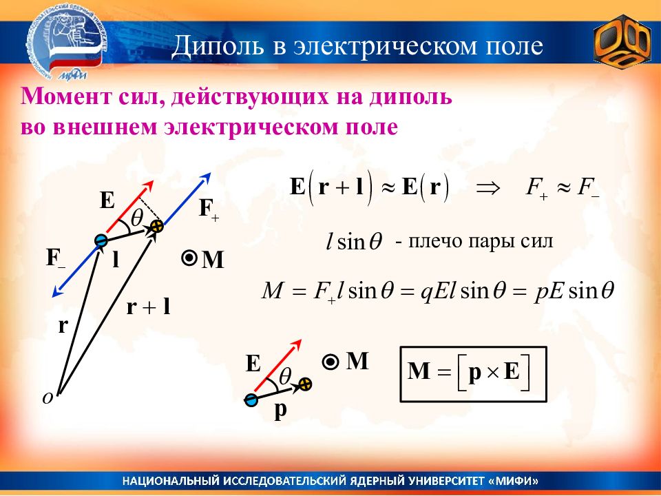 1 электрическое поле действует на. Электрический момент диполя. Сила действующая на диполь. Диполь и его электрический момент. Момент сил действующих на диполь во внешнем электрическом поле.