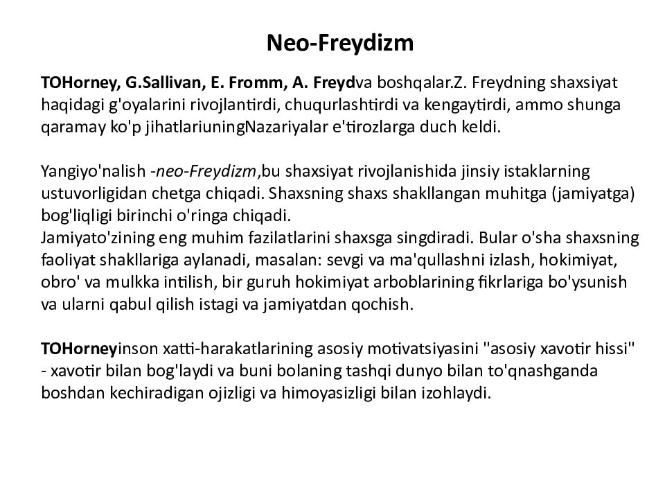 SHAXSIYAT NAZARIYALARI xorijiy