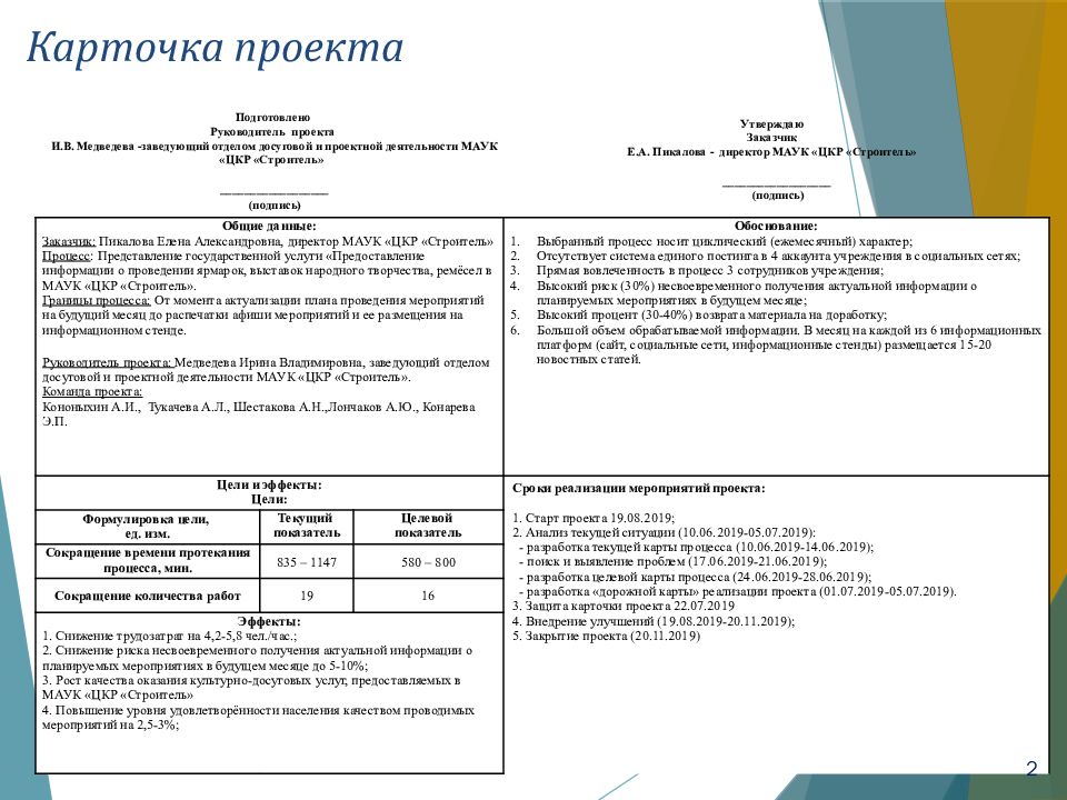 Карточка проекта бережливое производство пример