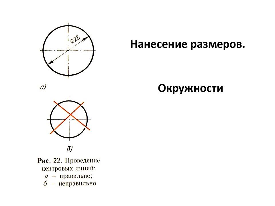 На каком рисунке проведены правильно центровые линии если диаметр окружности более 12 мм