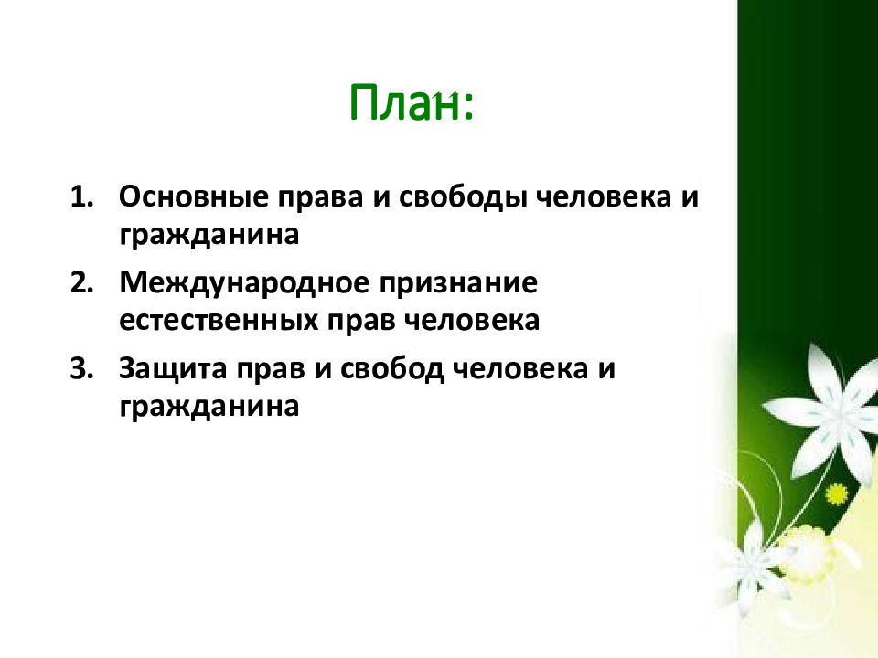 План на тему права человека и гражданина рф