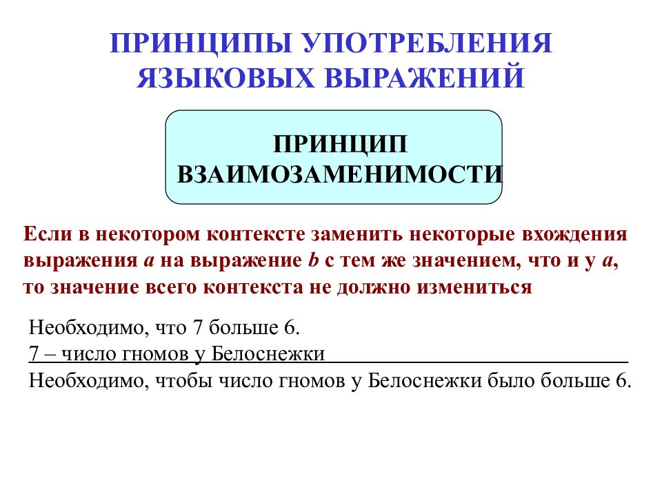 Языковой языковый словосочетания. Фразы про принципы. Принцип взаимозаменимости в логике примеры.