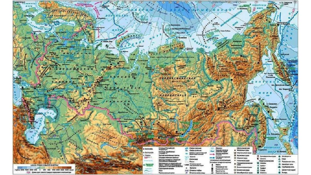 Физическая карта мира позволяет увидеть рельеф земной поверхности и расположение основных