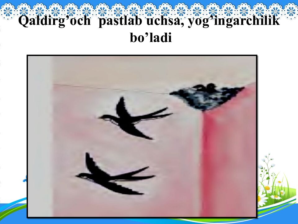 Qaldirg’och pastlab uchsa, yog’ingarchilik bo’ladi