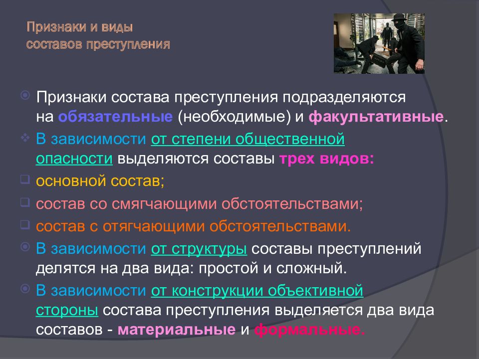 Преступление понятие признаки виды. Виды составов правонарушений. Виды преступлений презентация. Понятие правонарушения презентация. Простой и сложный состав преступления.