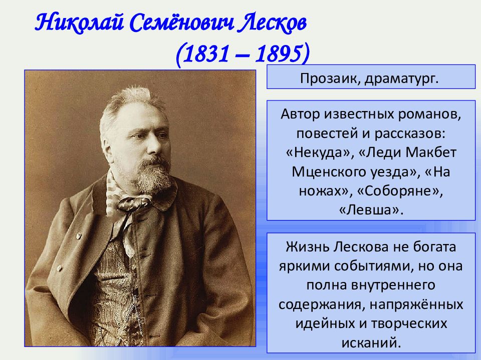 Этапы жизни и творчества лескова. Николай Семёнович Лесков творчество. Николай Семёнович Лесков этапы жизни. Лесков. Краснощёков Николай Семенович.