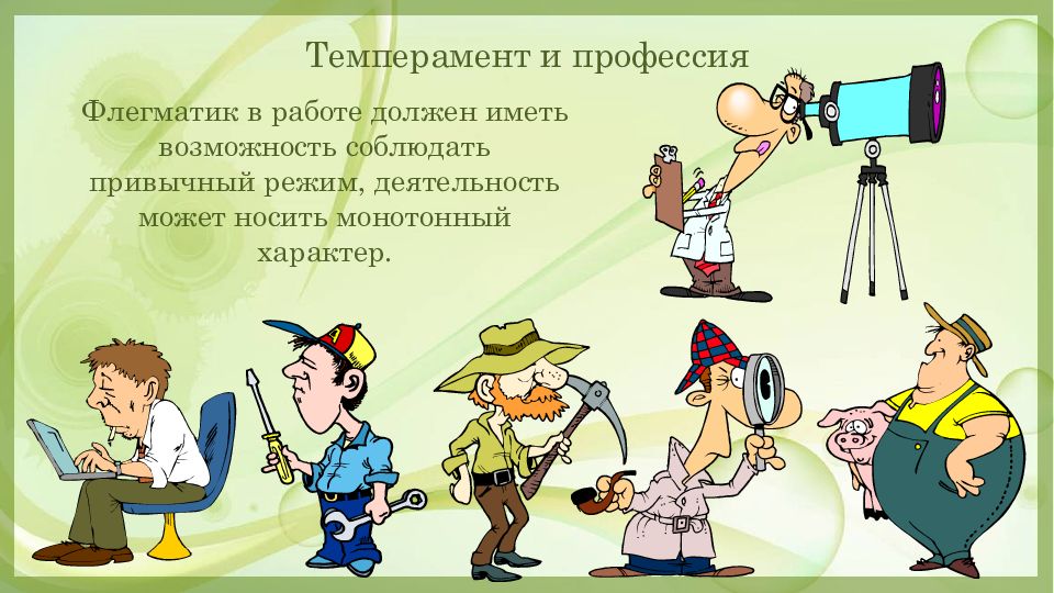 Темперамент и деятельность людей. Тип темперамент пяточка