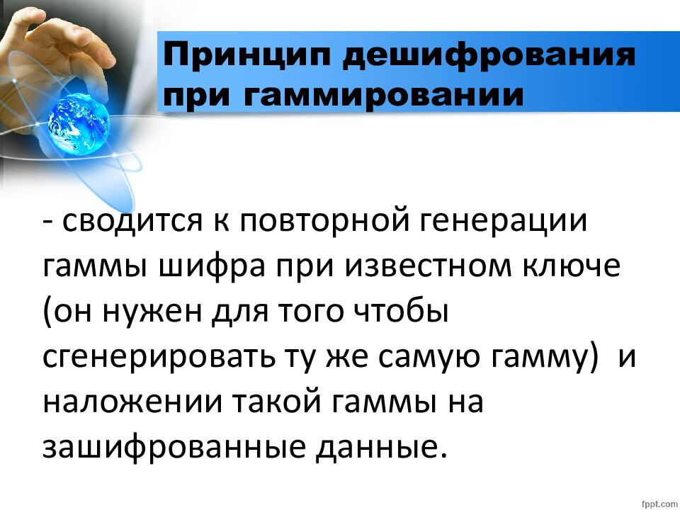 Принцип дешифрования при гаммировании