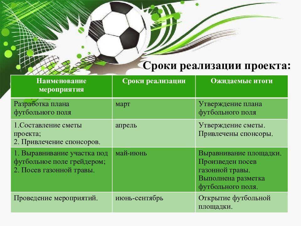 Сроки реализации проекта в школе