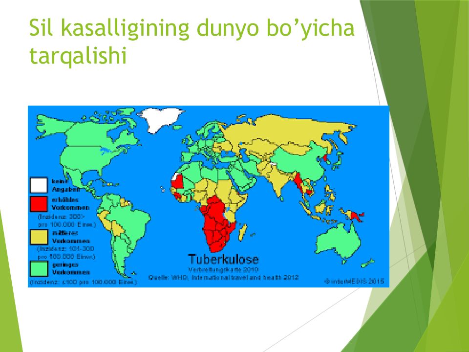 O'PKA OBSTRUKTIV YETISHMOVCHILIGI DIAGNOSTIKASI Sil kasalligining dunyo bo’yicha tarqalishi