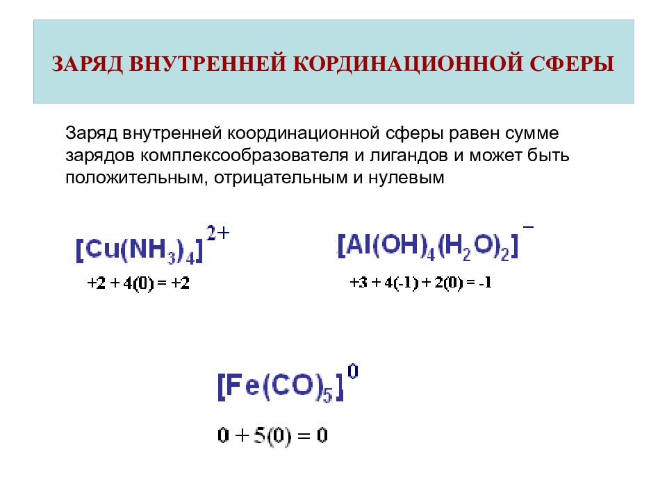 Заряд сфера. Заряд внешней сферы комплексного соединения. Заряд внутренней сферы комплексного соединения равен. Внешняя сфера комплексного соединения. Заряды в комплексных соединениях.