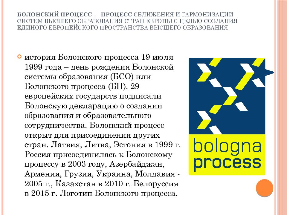 Болонский процесс в россии презентация