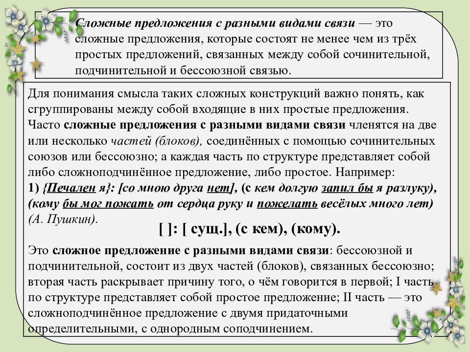 Схемы предложений сложных предложений с разными видами связи