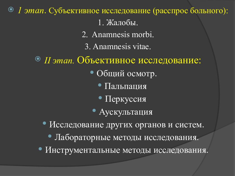 План субъективного обследования пациента