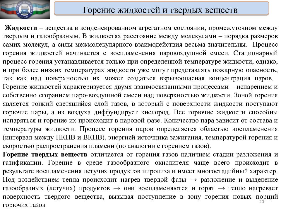 Процесс горения жидкостей
