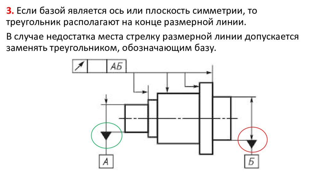 Что означает база. Обозначение базы на размерной линии. Допуск на размерной линии. Правильное обозначение базы. Базы допуски формы и расположения от базы.