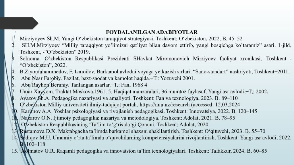 Barkamol avlodni tarbiyalashda taʼlim tarbiyaning oʻrni MUNDARIJA KIRISH I BOB