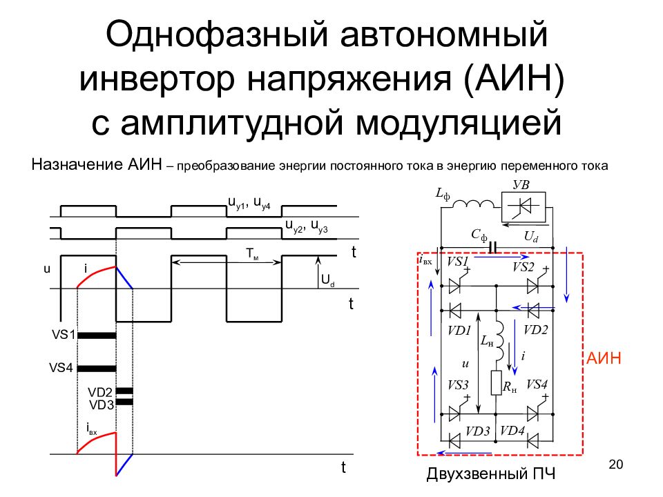 Схема автономного инвертора напряжения