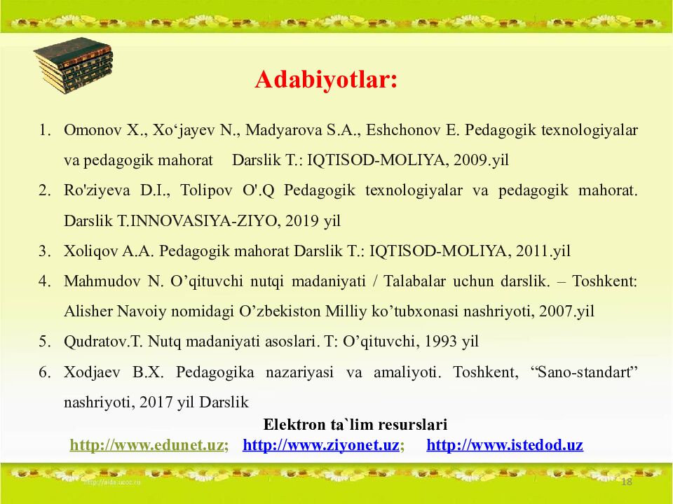 1 Andijon davlat unversiteti Pedagogika fakulteti BTSTI yo'nalishi 406 -guruh