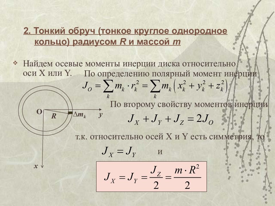 Момент инерции диска относительно осей