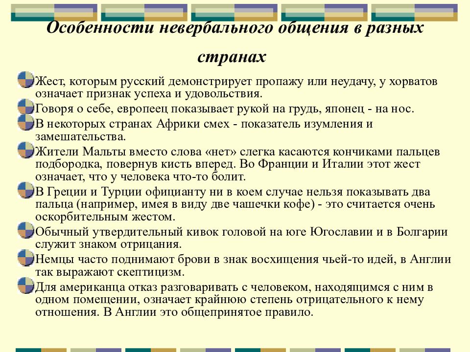 Невербальное общение в разных странах презентация