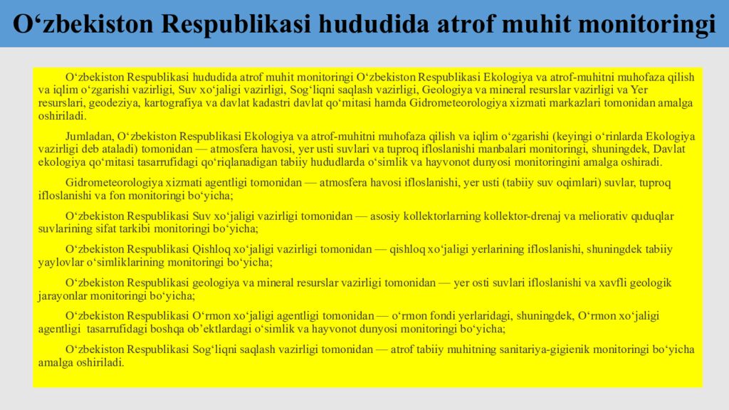 O‘zbekiston Respublikasi hududida atrof muhit monitoringi