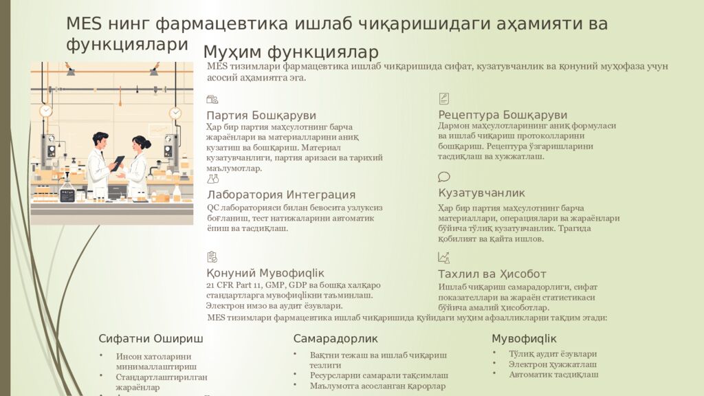 Фармацевтик ишлаб чикаришда автоматлаштирилшан бошкарув тизимлари.(