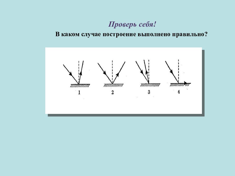 Выполнено верно. Угол падения равен углу преломления. Проверь себя в каком случае построение выполнено правильно. Выполните построение преломления света. В каком случае построение выполнено правильно?.