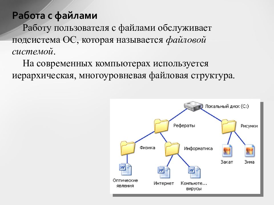 Обмен файлами работа. Многоуровневая файловая система. Многоуровневая иерархическая файловая система. Иерархическая файловая структура. Работа с файлами.