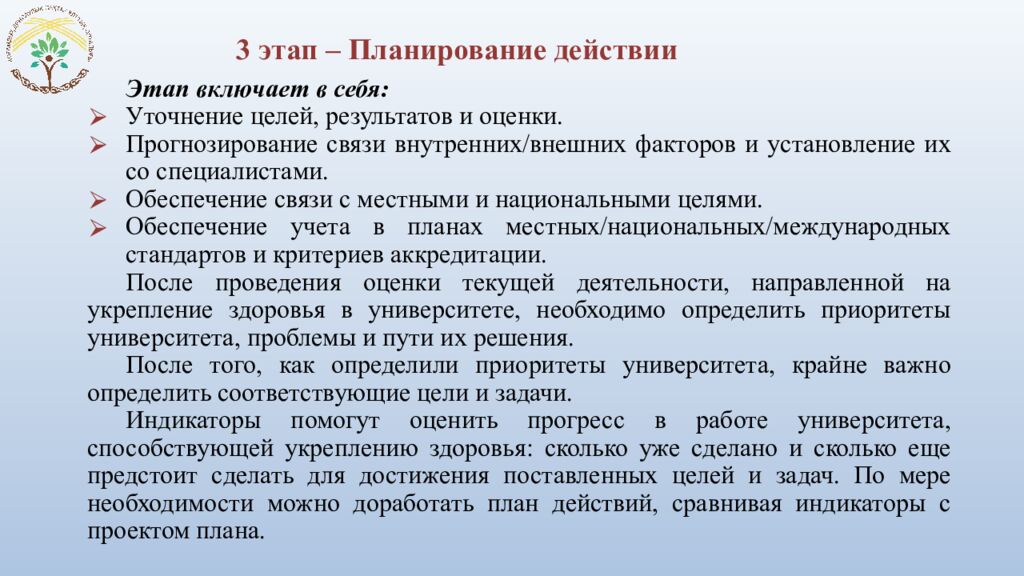 3 этап – Планирование действии