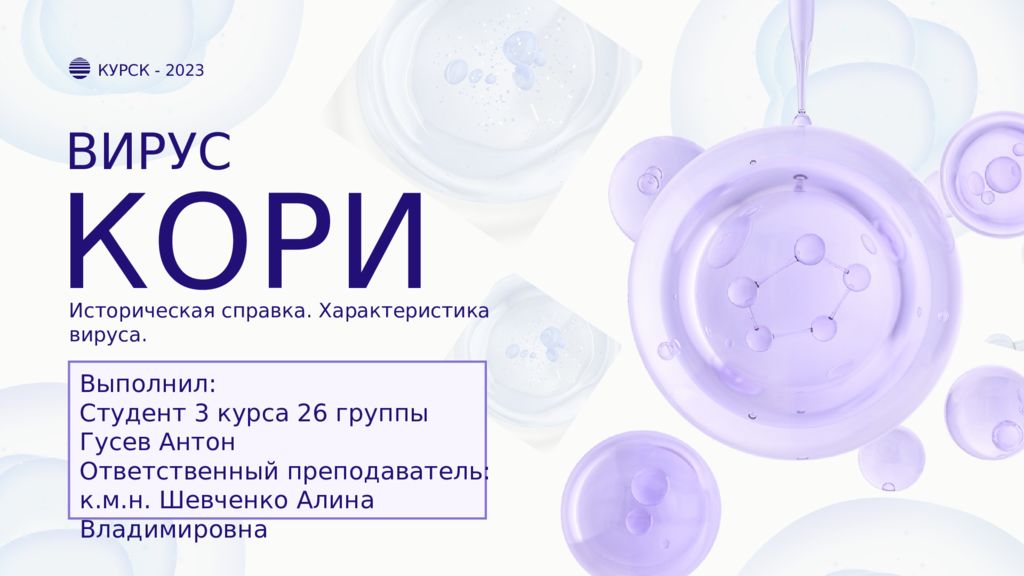КОРИ КУРСК - 2023 ВИРУС Выполнил: Студент 3 курса 26 группы Гусев