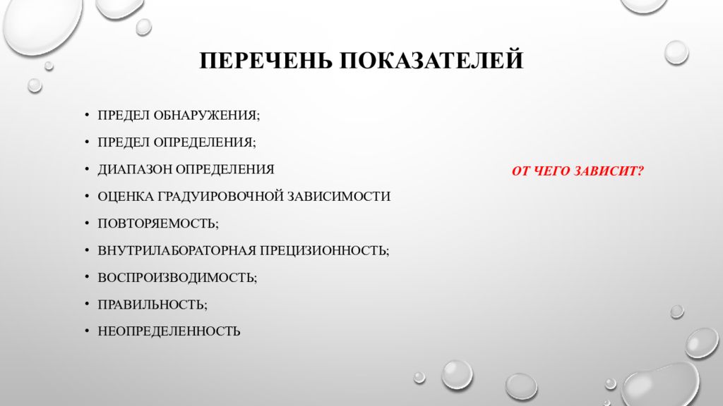 Перечень показателей. Перечень верификации. Определение предела обнаружения. От чего зависит предел обнаружения. Валидация 916.