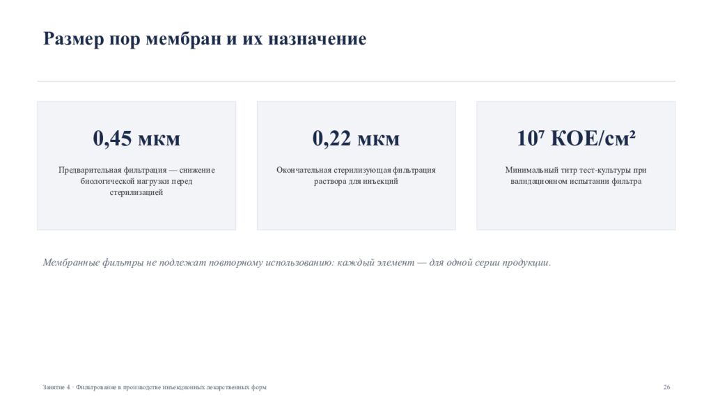 Фильтрование в производстве инъекционных лекарственных форм Занятие 4 ·