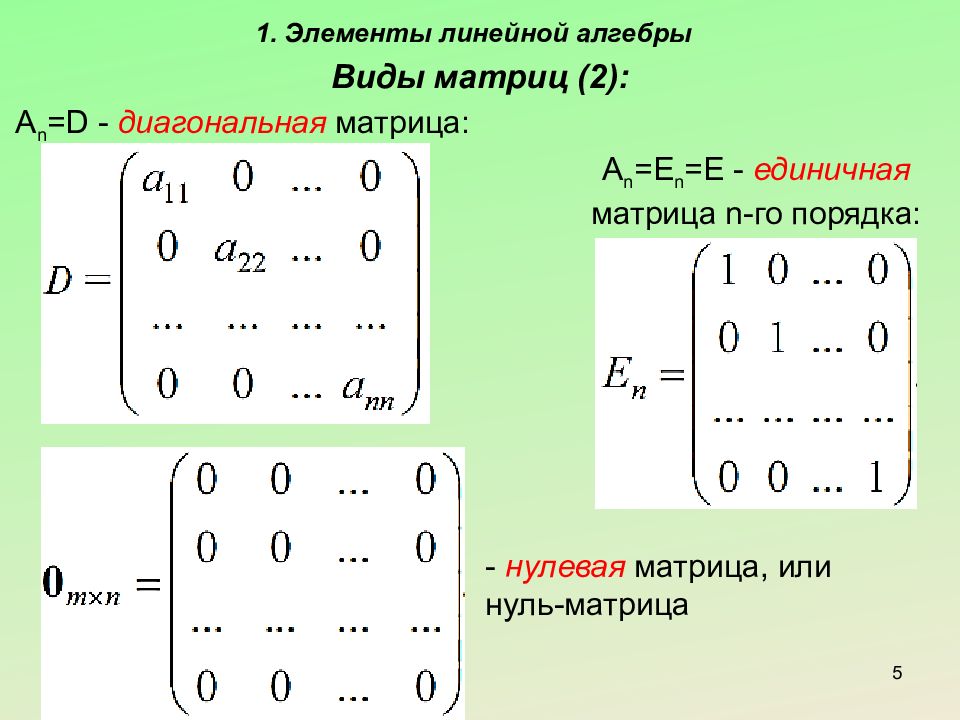 Виды алгебры. Единичная диагональная матрица. Общий вид матрицы. Единичная матрица порядка n. Матрица линейная Алгебра.