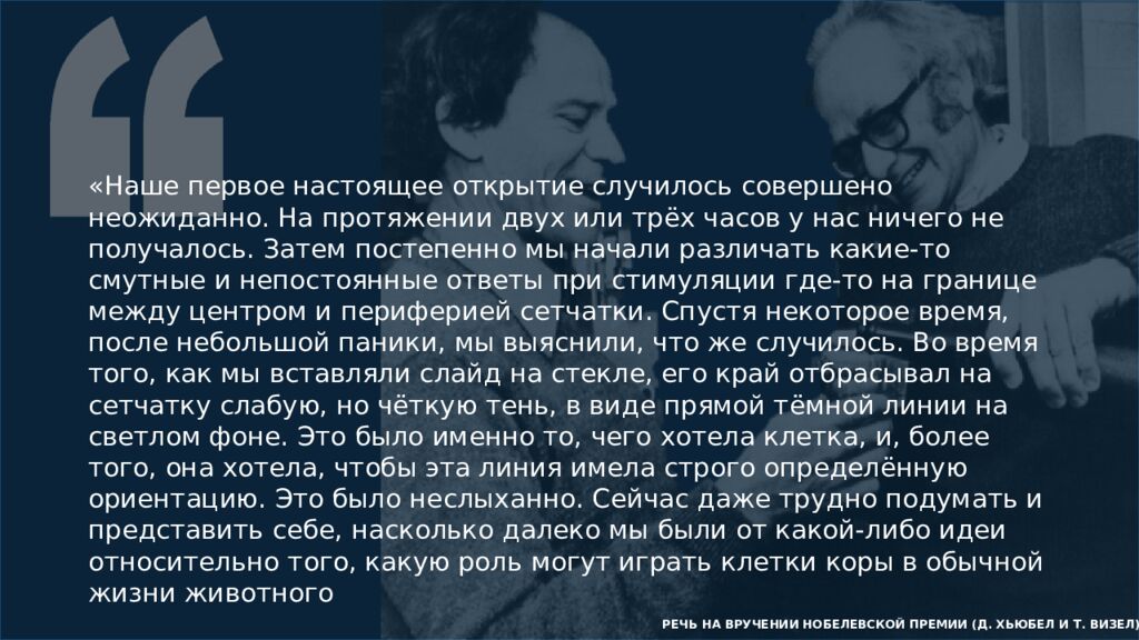 РЕЧЬ НА ВРУЧЕНИИ НобелевсКОЙ премиИ (Д. Хьюбел и Т. Визел )