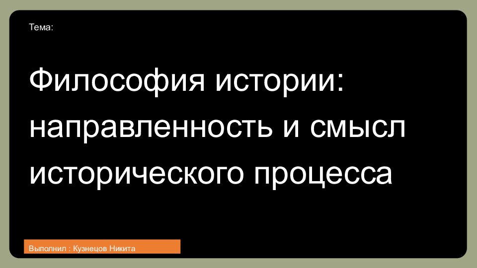 Философия истории: направленность и смысл исторического процесса Выполнил :