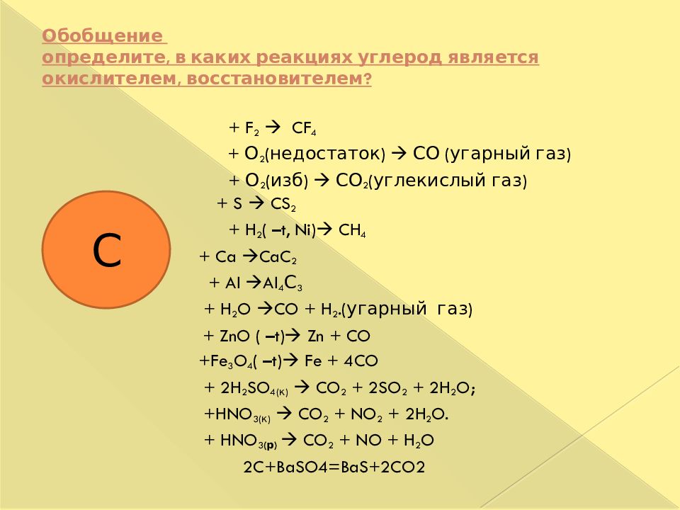 Простое вещество углерод окислитель в реакции схема которой