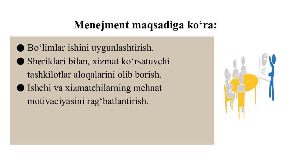 Menejment maqsadiga ko‘ra :